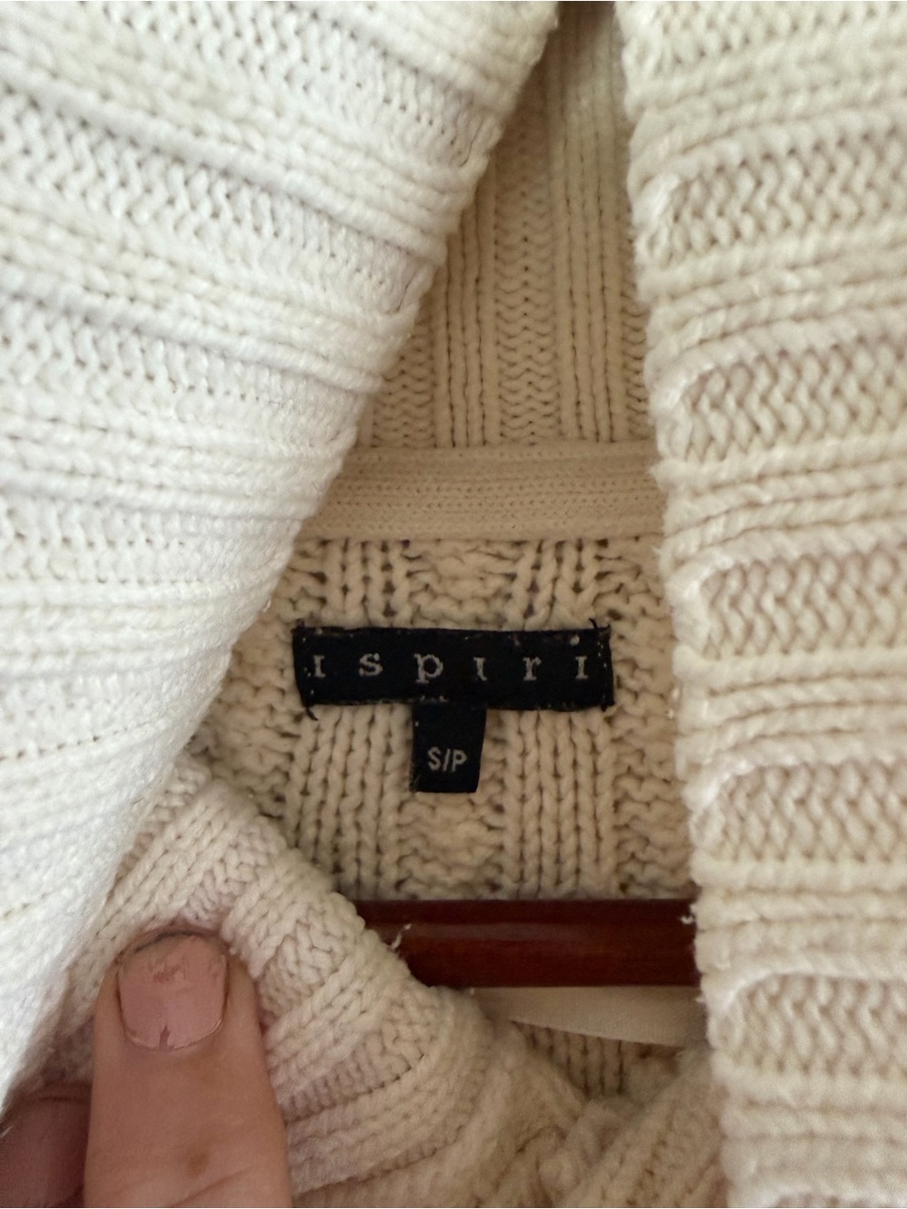 Cream Cable-Knit Button-Up Cardigan with Ribbed Funnel Collar - Picture 5 of 7